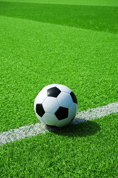 siyah ve beyaz futbol topu ile yeşil yapay çim