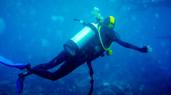 Plongeur Copain Dans Eau Bleu Foncé — Photo