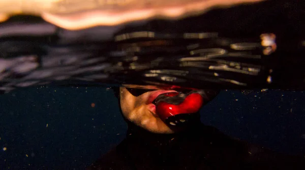 Selfie Bajo Agua Mientras Bucea Mar Imagen de archivo