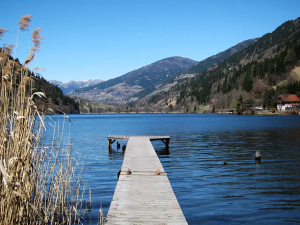 Molo Legno Lago Austria — Foto Stock