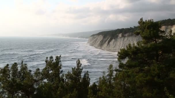 Des Vagues Tempête Battent Sur Rivage Rocheux Vue Dessus Prise — Video