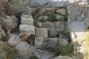 Antik kale duvarlarının parçası. Yakın çekim. Yatay