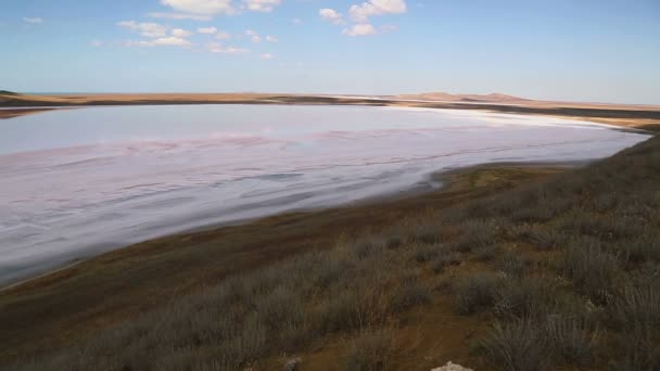 Lago Salado Con Agua Rosas Que Está Cerca Del Mar — Vídeo de stock