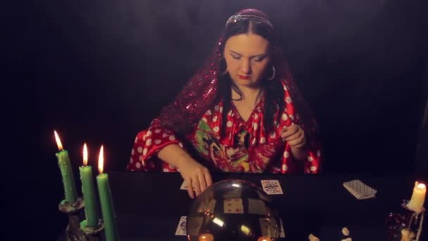 Gypsy Fortune Teller Table Candlelight Wonders Cards Average Plan — Stock Video