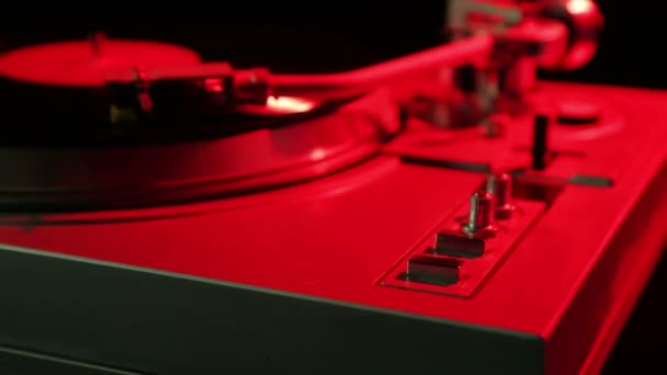 The vinyl record player is stopped using the stop key — Stock Video