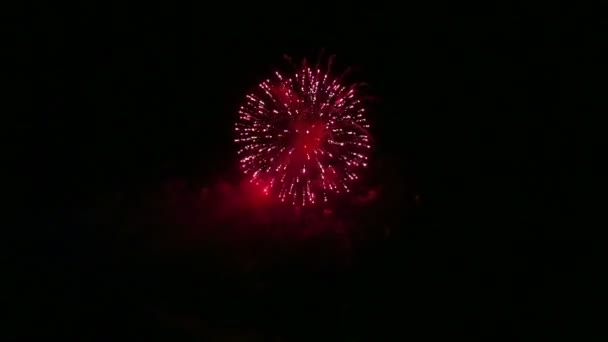 Fuegos artificiales ceremoniales en el oscuro cielo nocturno — Vídeos de Stock