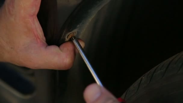 Hombre Con Destornillador Desenrosca Los Cierres Protección Del Coche Tiempo — Vídeos de Stock