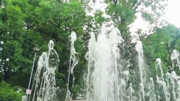 Струи фонтана в городском парке избивают . — стоковое видео