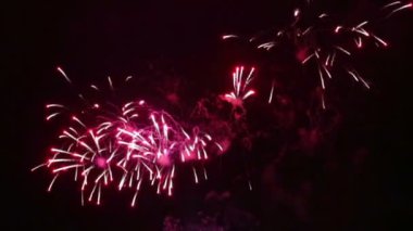 ateş nehir üzerinde gece gökyüzünde şenlikli havai fişek gösterisi suya yansıtan