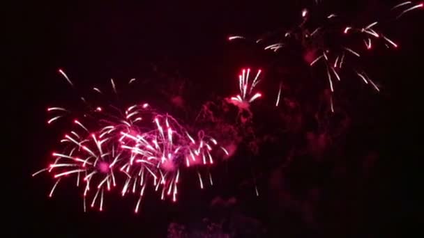 Feuershow festliches Feuerwerk am Nachthimmel über dem Fluss, das sich im Wasser spiegelt
