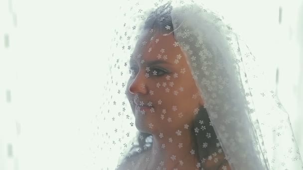 O noivo joga de volta o véu do rosto da noiva judaica e beija-a. — Vídeo de Stock