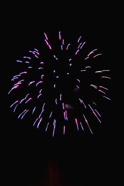 Tűzijáték világít színes szikrák az éjszakai égbolton. — Stock Fotó