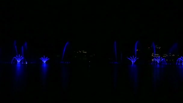 Fountains show against the background of the night sky multi-colored jets and combinations — Stock Video