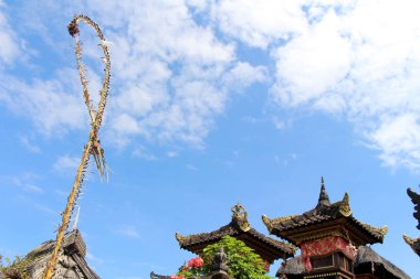 Penglipuran köyü bir ikonik geleneksel mahalle Hindistan cevizi tam (janur) bırakır. Bali, Temmuz 2018 alınan.