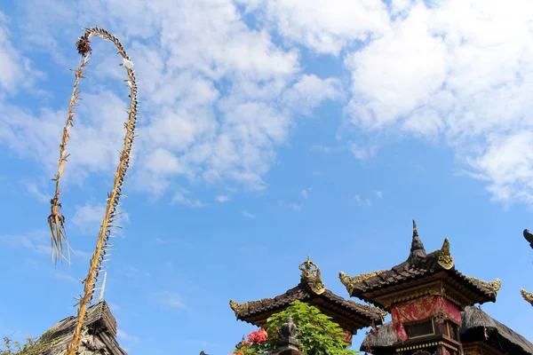 Penglipuran köyü bir ikonik geleneksel mahalle Hindistan cevizi tam (janur) bırakır. Bali, Temmuz 2018 alınan.