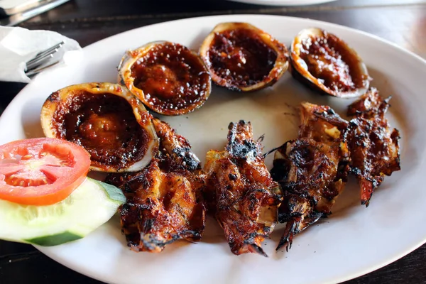 Grilled Clam Shrimp Indonesian Version Locally Known Kerang Bakar Udang — Stock Photo, Image