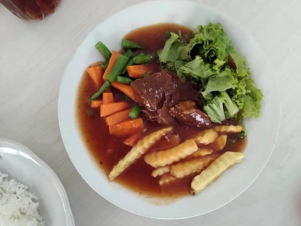 Bistik Sapi Une Version Indonésienne Steak Boeuf Sauce Servi Avec — Photo