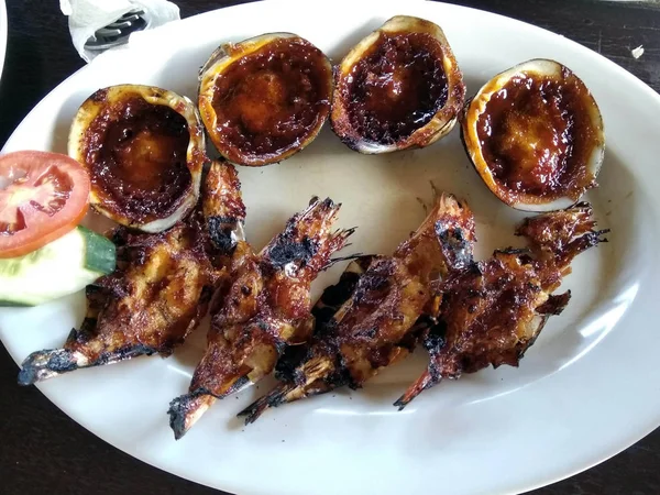 Amêijoa Grelhada Camarão Versão Indonésia Localmente Conhecido Como Kerang Bakar — Fotografia de Stock