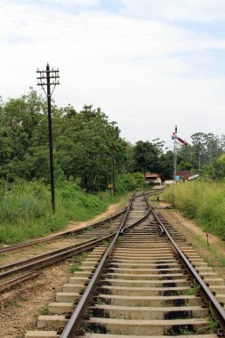Giden veya Ella istasyonundan demiryolu üzerinde yürüme. Sri Lanka'da Ağustos 2018 alınan.