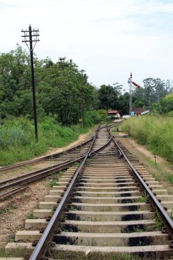 Giden veya Ella istasyonundan demiryolu üzerinde yürüme. Sri Lanka'da Ağustos 2018 alınan.