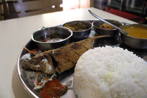 Conjunto Caril Peixe Goan Prato Especial Goa Delicioso — Fotografia de Stock