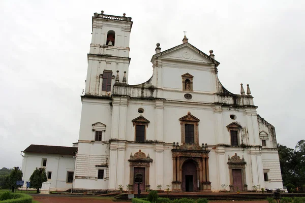 Белый Величественный Cathedral Старого Гоа Гоа Велья Сделано Индии Август — стоковое фото