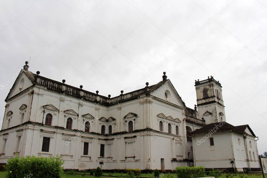 The white majestic Se Cathedral of Old Goa (Goa Velha). Taken in India, August 2018
