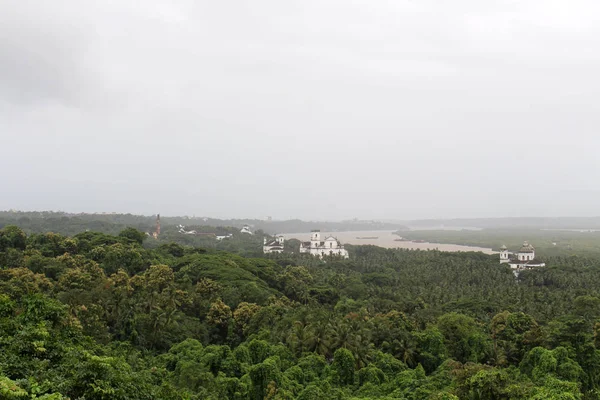 Utsikten Goa Goa Velha Sett Fra Høyden Til Kirken Til – stockfoto