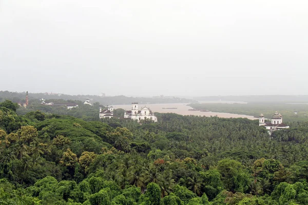 Pohled Old Goa Goa Velha Jak Vidět Kopce Kostel Panny — Stock fotografie