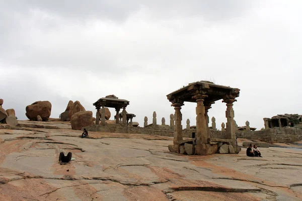 Formación Pilares Ruinas Rocas Monumentos Grupales Templos Hampi Tomado India —  Fotos de Stock