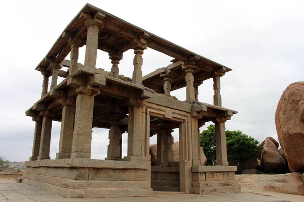Formación Pilares Ruinas Rocas Monumentos Grupales Templos Hampi Tomado India — Foto de Stock