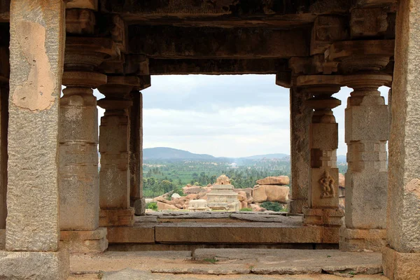 Formación Pilares Ruinas Rocas Monumentos Grupales Templos Hampi Tomado India — Foto de Stock