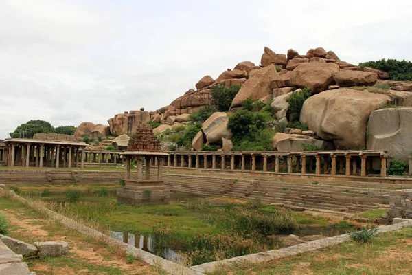 Khrisna Bazaar Filary Staw Hampi Podjęte Indiach Sierpień 2018 — Zdjęcie stockowe