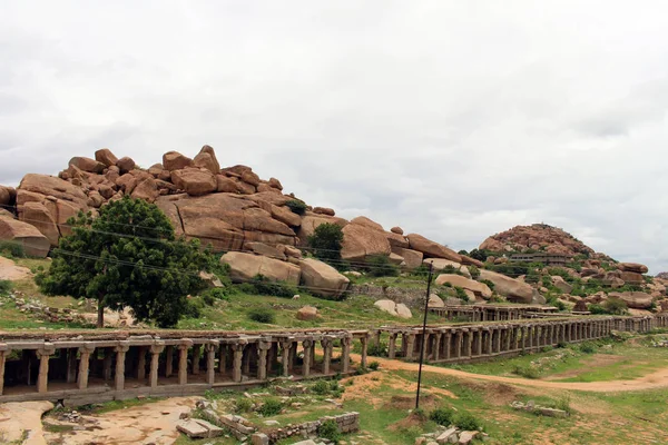 Khrisna Nın Bazaarı Sütunlar Hampi Bir Birikintisi Hindistan Ağustos 2018 — Stok fotoğraf