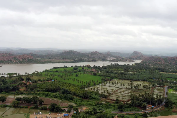 Vista Del Paisaje Paisaje Hampi Visto Desde Montaña Anjana Templo —  Fotos de Stock