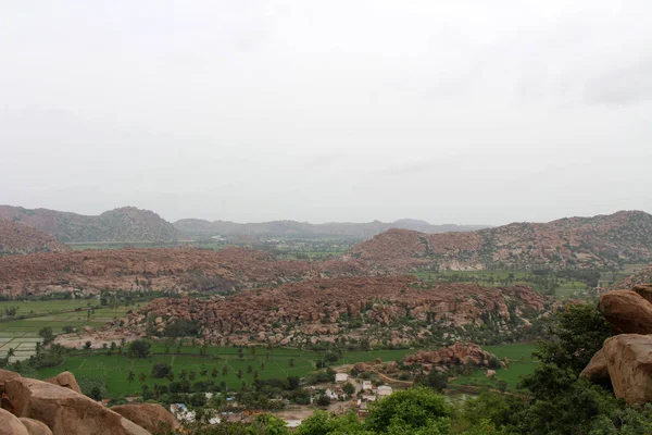 Vista Del Paisaje Paisaje Hampi Visto Desde Montaña Anjana Templo — Foto de Stock