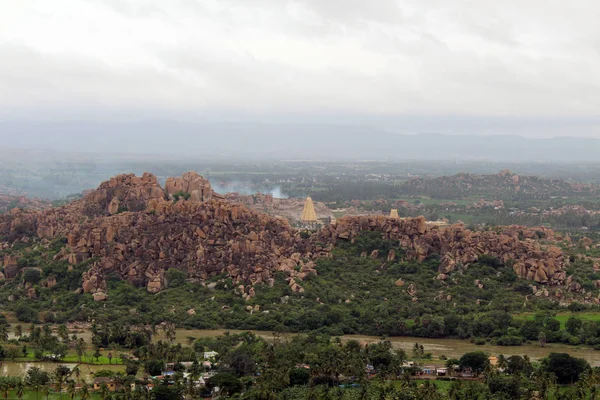 Vista Del Paisaje Paisaje Hampi Visto Desde Montaña Anjana Templo — Foto de Stock