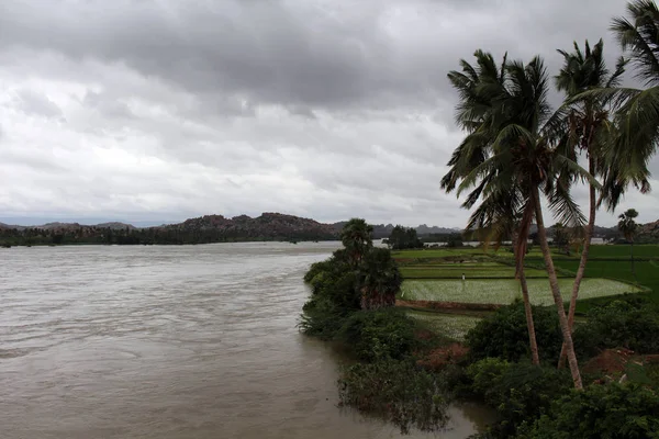 Vista Alrededor Anegundi Través Isla Principal Hampi Tomado India Agosto — Foto de Stock