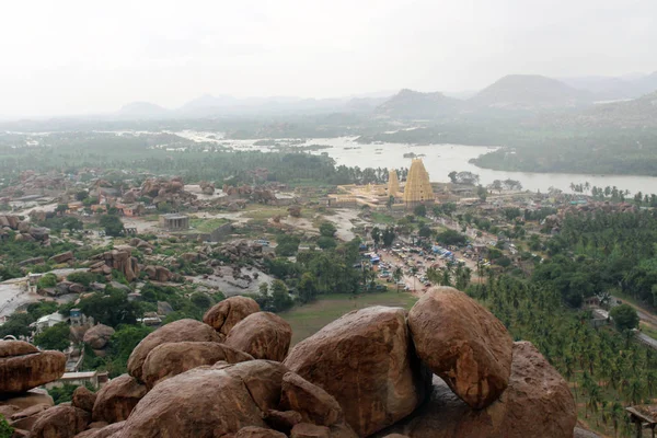 Vedere Magnifică Frumoasă Uimitoare Ruinelor Hampi Templului Virupaksha Dealul Matanga — Fotografie, imagine de stoc