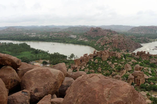 Magnífica Hermosa Impresionante Vista Las Ruinas Hampi Templo Virupaksha Desde — Foto de Stock