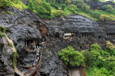 The view of Ajanta caves, the rock-cut Buddhist monuments. Taken in India, August 2018. clipart