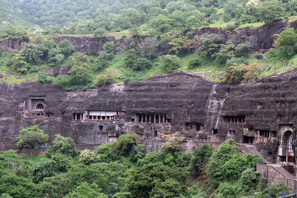 Vista Delle Grotte Ajanta Monumenti Buddisti Scavati Nella Roccia Preso — Foto Stock