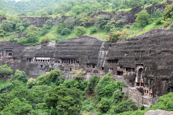 Vista Las Cuevas Ajanta Los Monumentos Budistas Cortados Roca Tomado — Foto de Stock