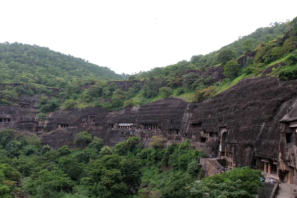 Vista Las Cuevas Ajanta Los Monumentos Budistas Cortados Roca Tomado — Foto de Stock