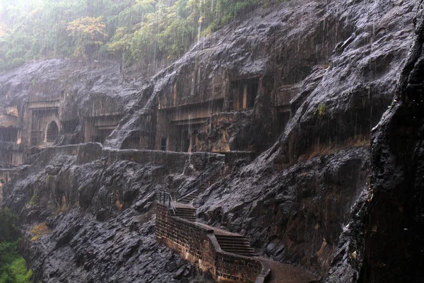 Θαύμα Της Σπηλιές Ajanta Rock Cut Βουδιστικά Μνημεία Λαμβάνονται Την — Φωτογραφία Αρχείου
