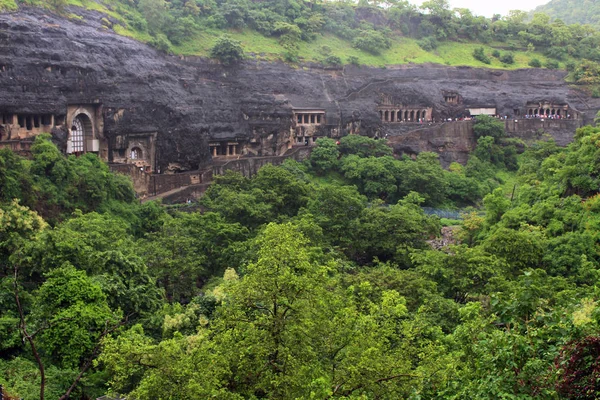 Вид Пещеры Аджанты Высеченные Скалах Буддийские Памятники Сделано Индии Август — стоковое фото