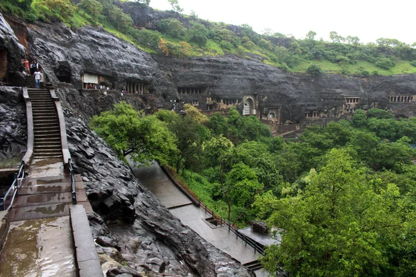 Pohled Ajanta Jeskyně Buddhistické Památky Rock Cut Přijata Indii Srpen — Stock fotografie