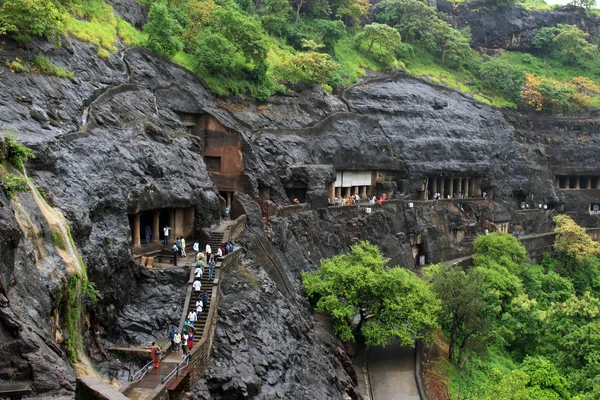 Vista Las Cuevas Ajanta Los Monumentos Budistas Cortados Roca Tomado — Foto de Stock