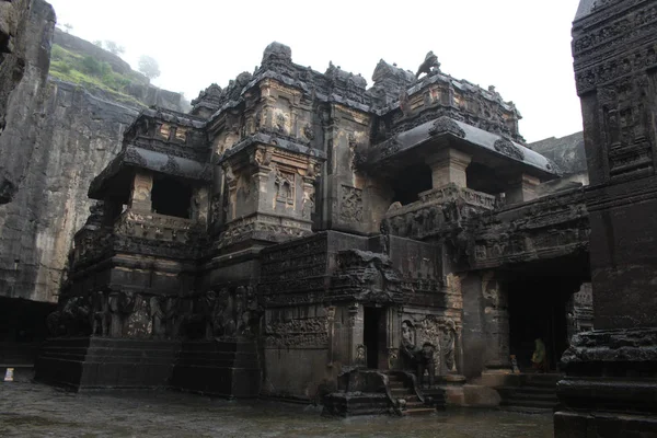 Ellora Kailasa Harikası Mağaralar Kaya Yekpare Tapınağı Hindistan Ağustos 2018 — Stok fotoğraf