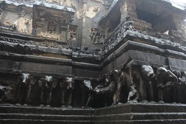 Чудо Кайласы Пещер Эллоры Высеченного Скале Монолитного Храма Сделано Индии — стоковое фото